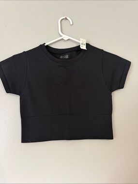 aerie Black Cropped Short Sleeve Tee